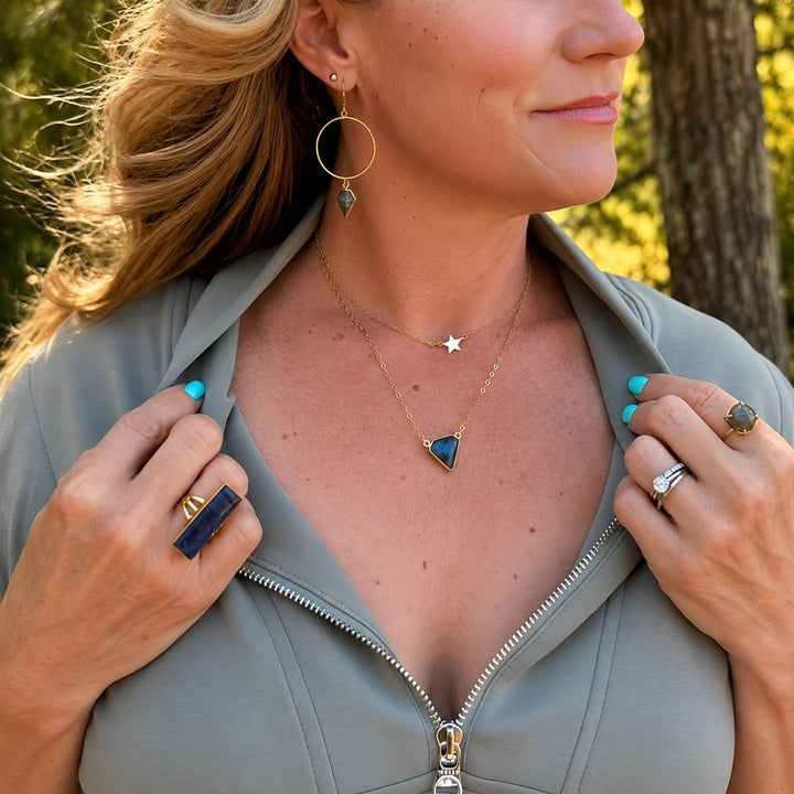 Labradorite Triangle Bezel Necklace in Gold and Silver