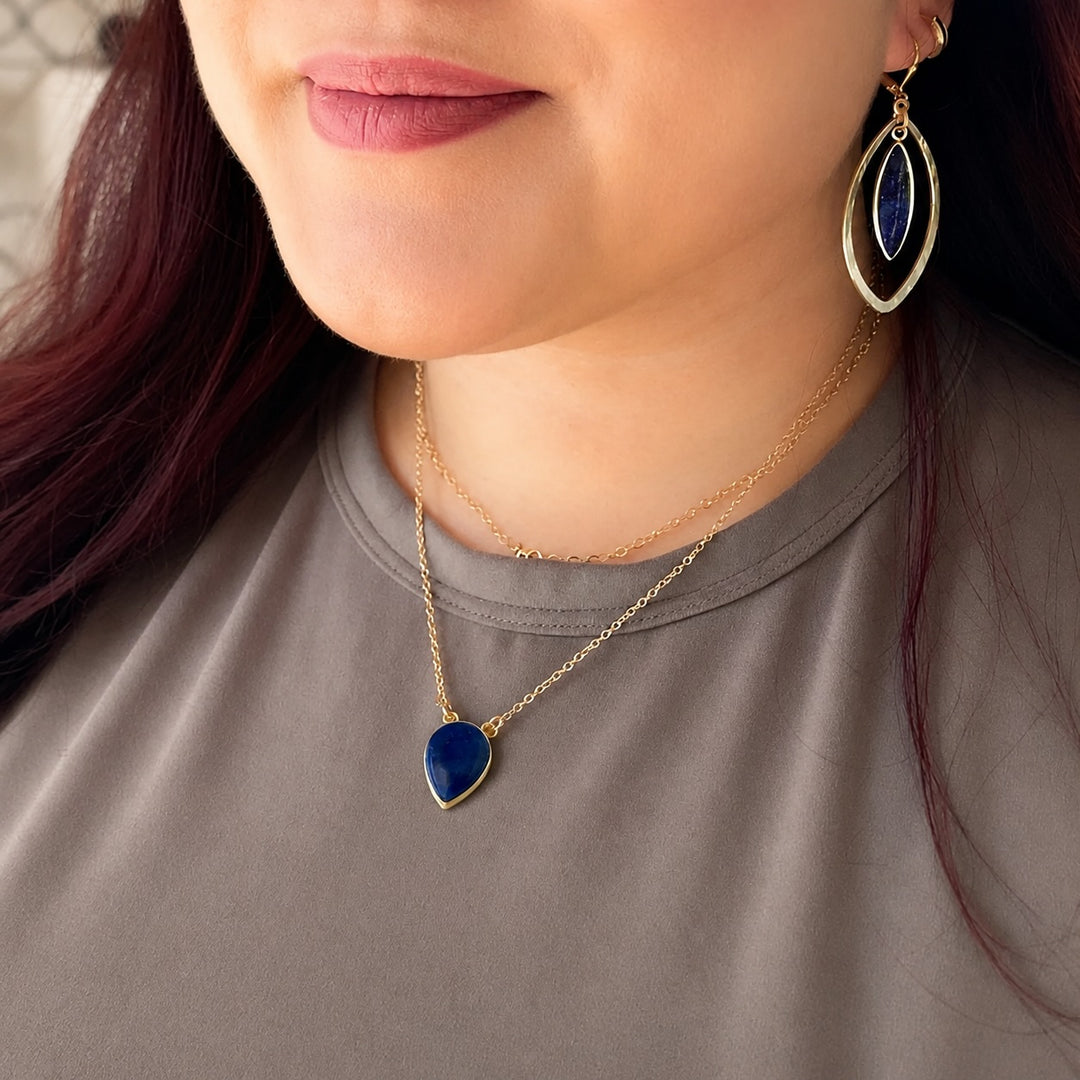 Lapis Inverted Teardrop Bezel Necklace