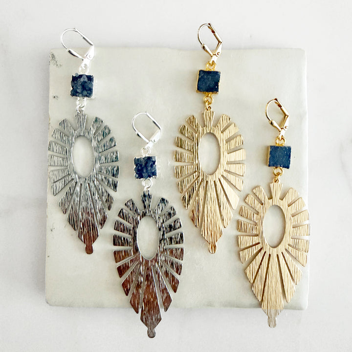 Large Blue Druzy Sunburst Statement Earrings
