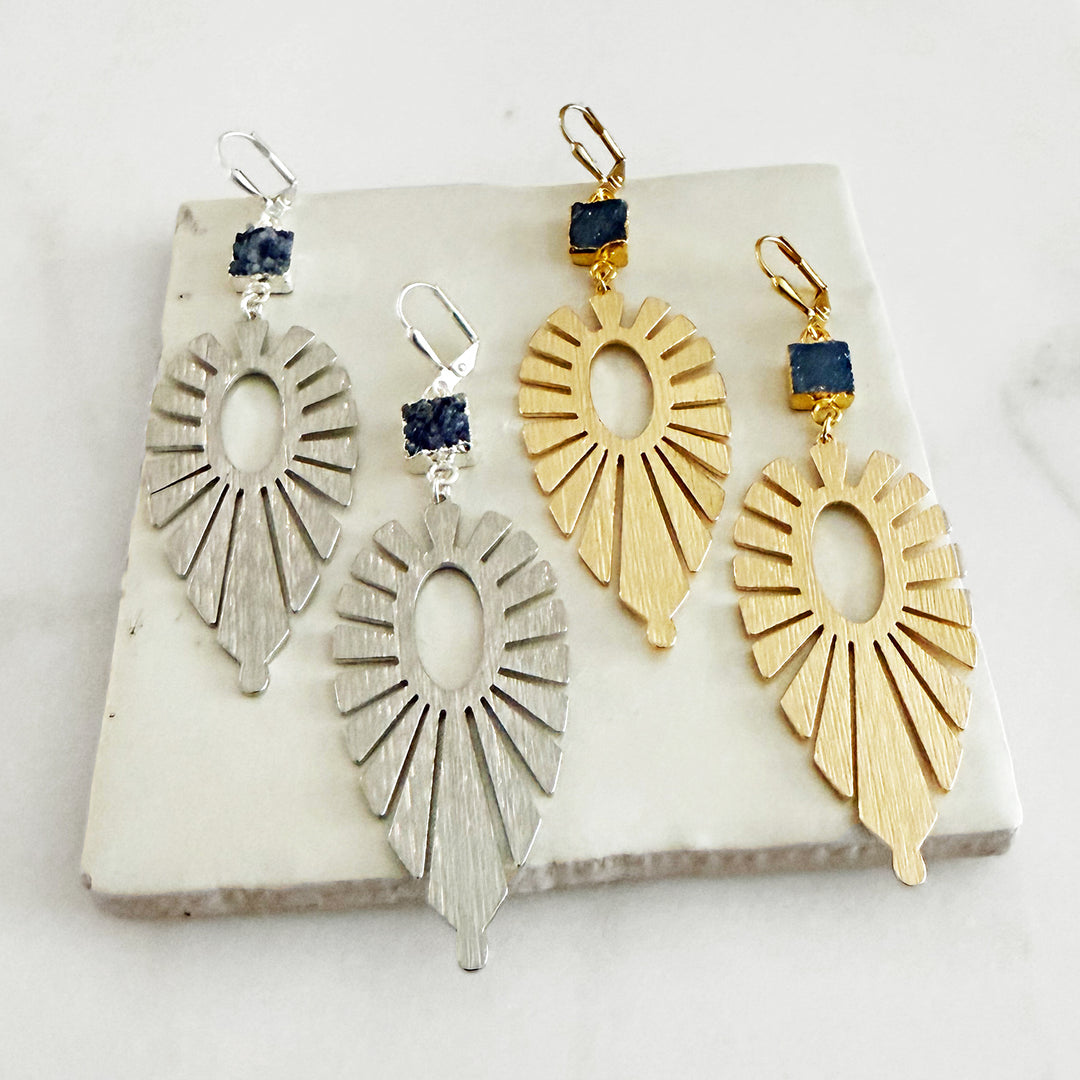 Large Blue Druzy Sunburst Statement Earrings