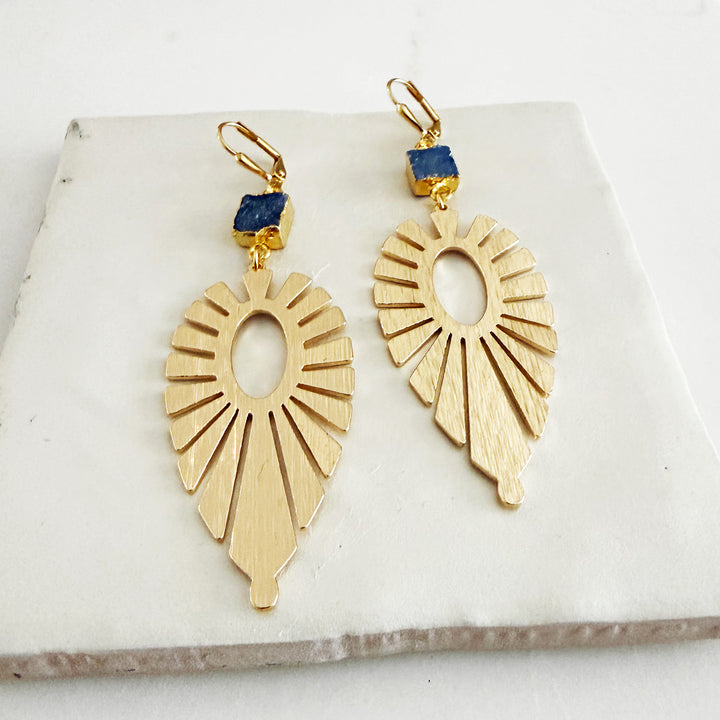 Large Blue Druzy Sunburst Statement Earrings