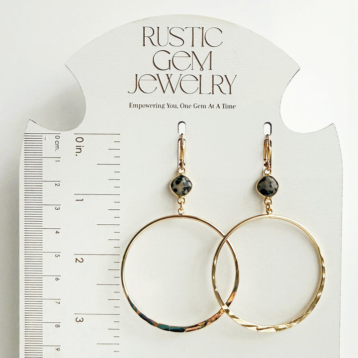 Large Dalmatian Jasper Hoops in Hammered Gold