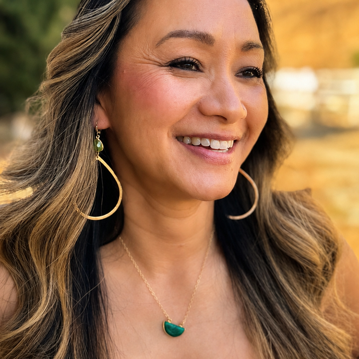 Large Peridot Teardrop Statement Earrings in Brushed Gold