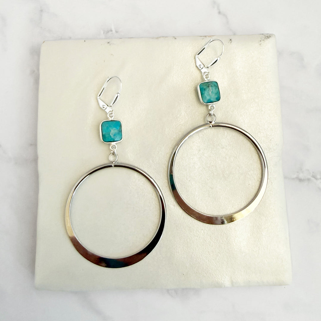 Large Turquoise Hoop Earrings in Silver