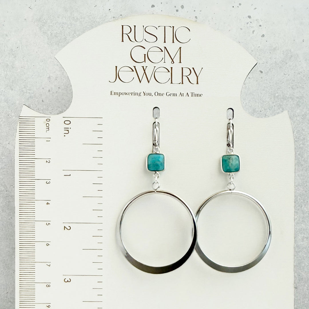 Large Turquoise Hoop Earrings in Silver