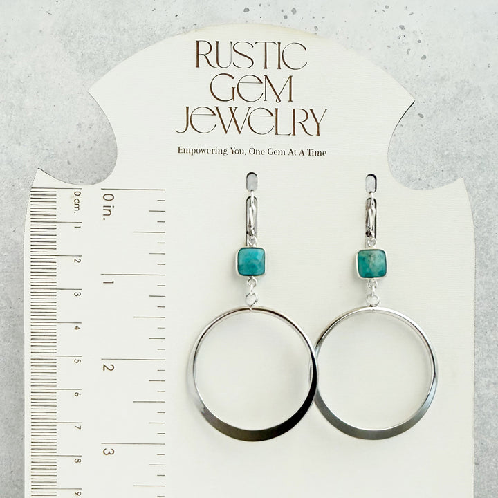 Large Turquoise Hoop Earrings in Silver