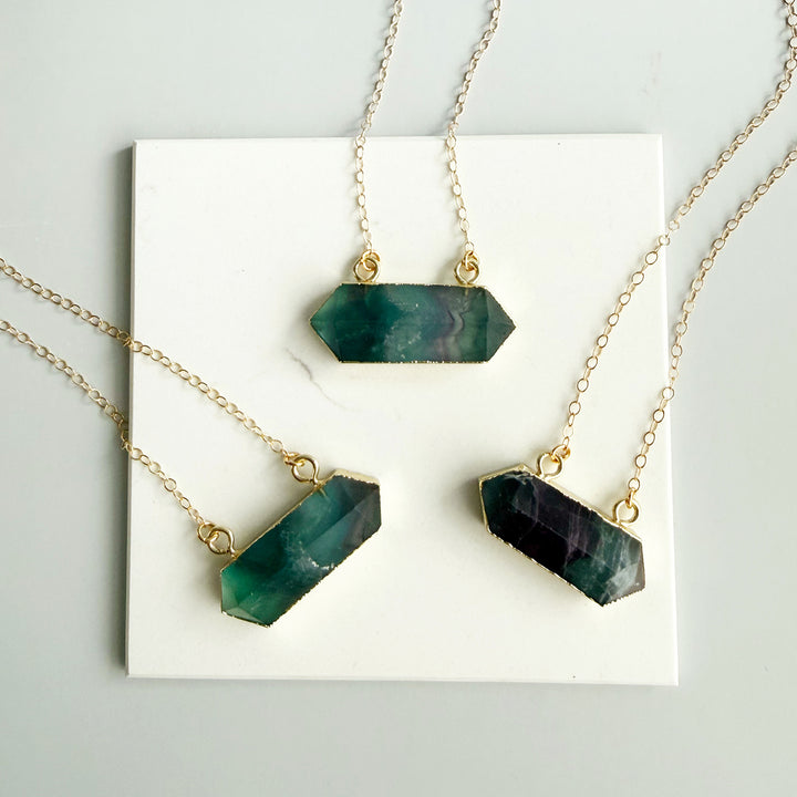Large Fluorite Stone Bar Necklace in Gold