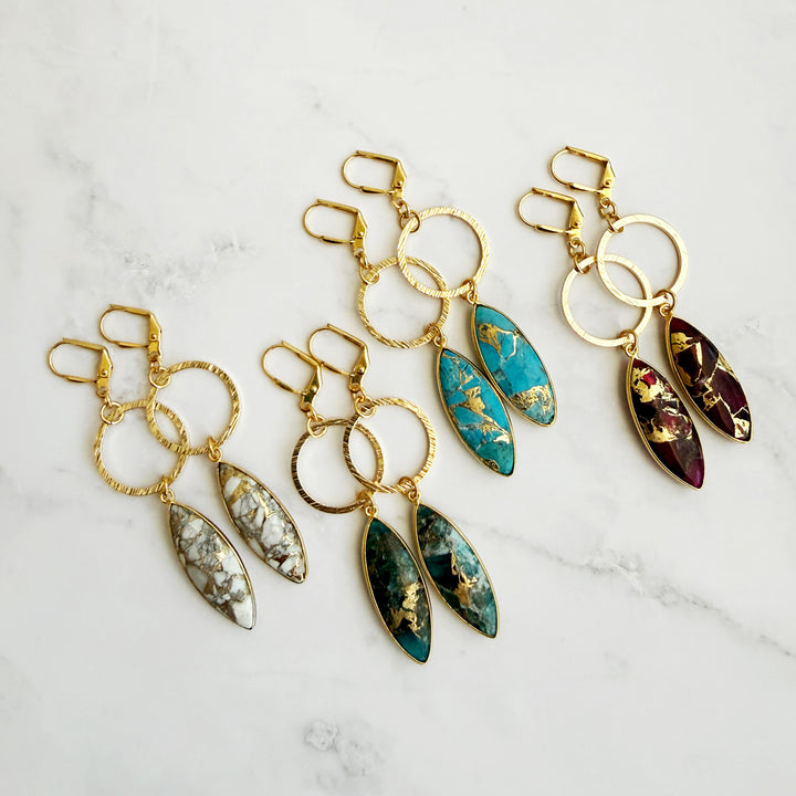 Mojave Marquise Hoop Dangle Earrings in Brushed Gold