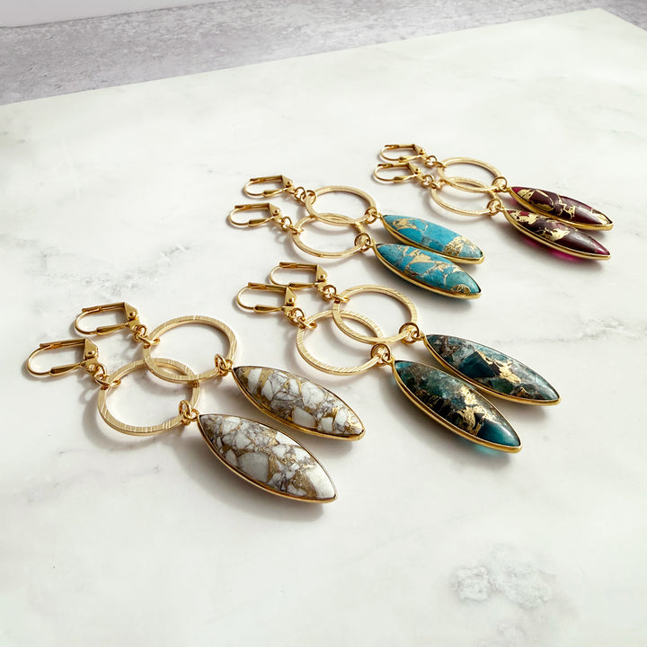 Mojave Marquise Hoop Dangle Earrings in Brushed Gold