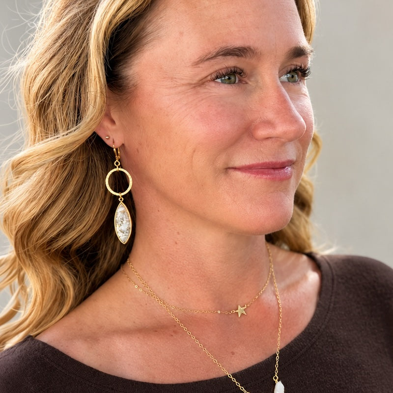 Mojave Marquise Hoop Dangle Earrings in Brushed Gold