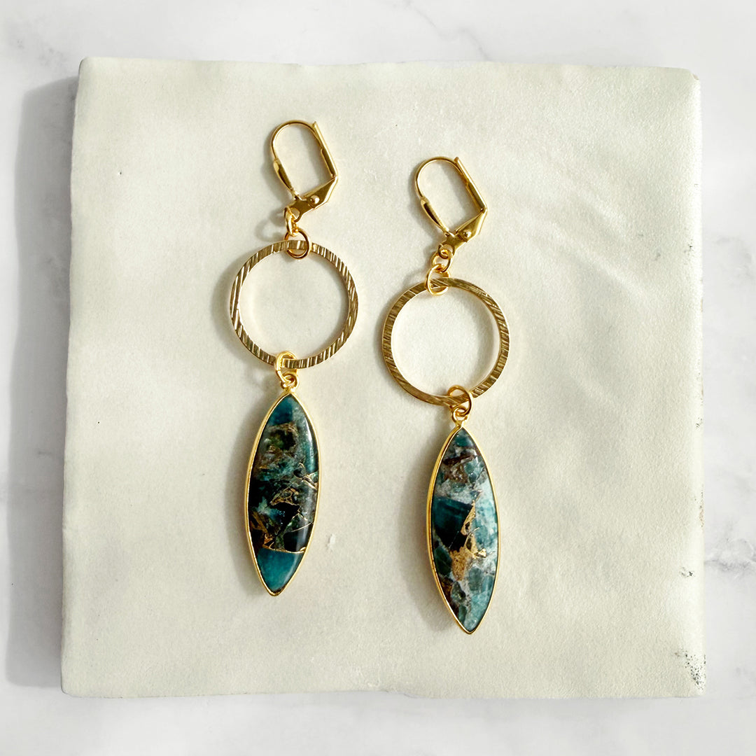 Mojave Marquise Hoop Dangle Earrings in Brushed Gold