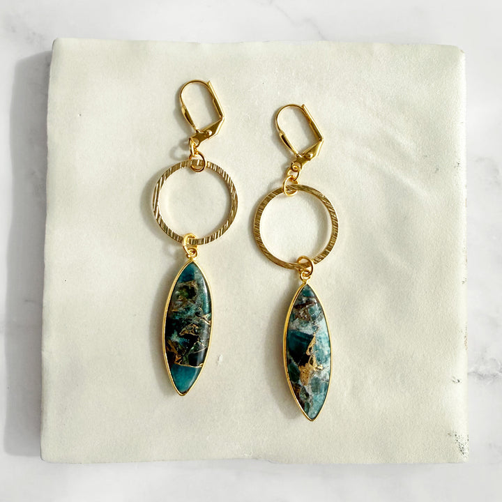 Mojave Marquise Hoop Dangle Earrings in Brushed Gold