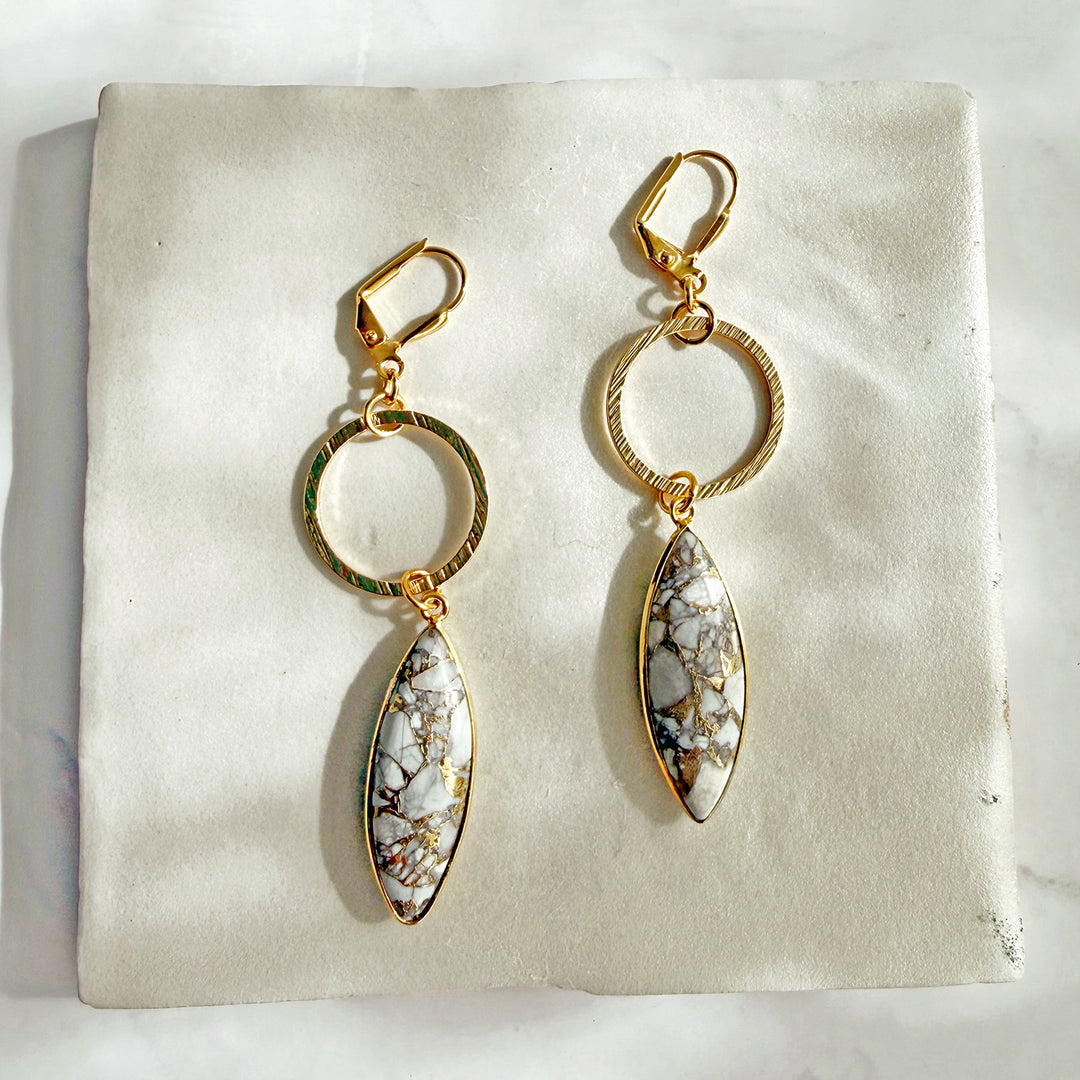 Mojave Marquise Hoop Dangle Earrings in Brushed Gold