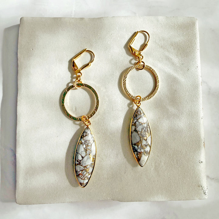 Mojave Marquise Hoop Dangle Earrings in Brushed Gold