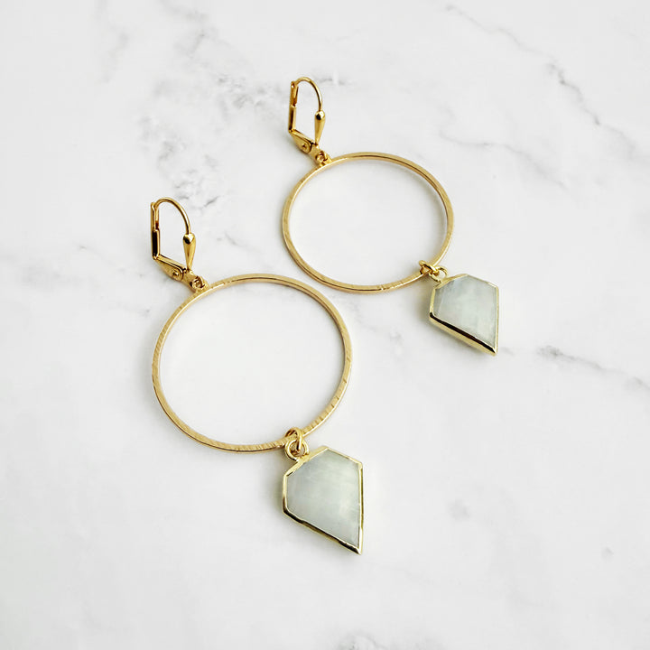 Moonstone Shield Hoop Earrings in Brushed Gold