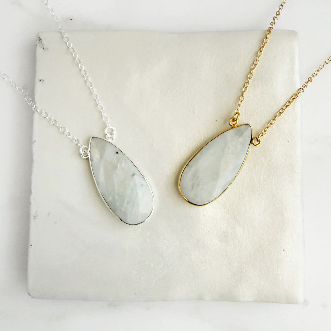 Moonstone Teardrop Bezel Statement Necklace