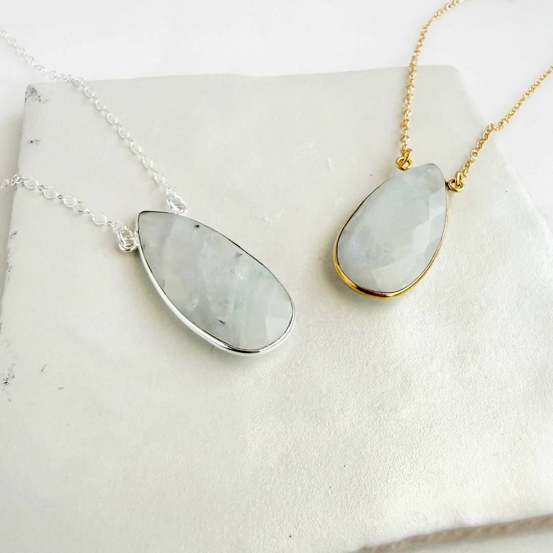 Moonstone Teardrop Bezel Statement Necklace