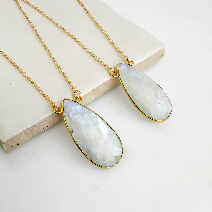 Moonstone Teardrop Bezel Statement Necklace