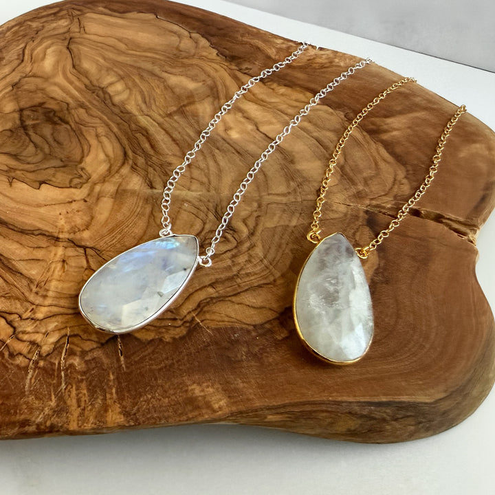 Moonstone Teardrop Bezel Statement Necklace