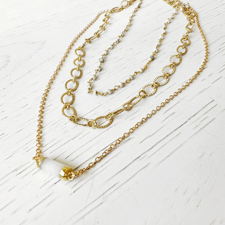 Multi Strand Moonstone and Labradorite Necklace Set in Gold