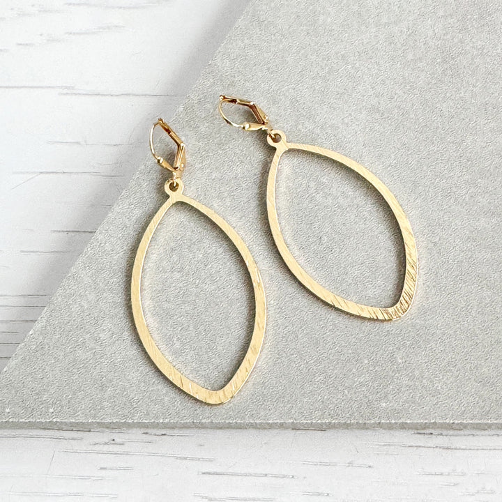 Large Marquise Statement Earrings in Brushed Brass Gold