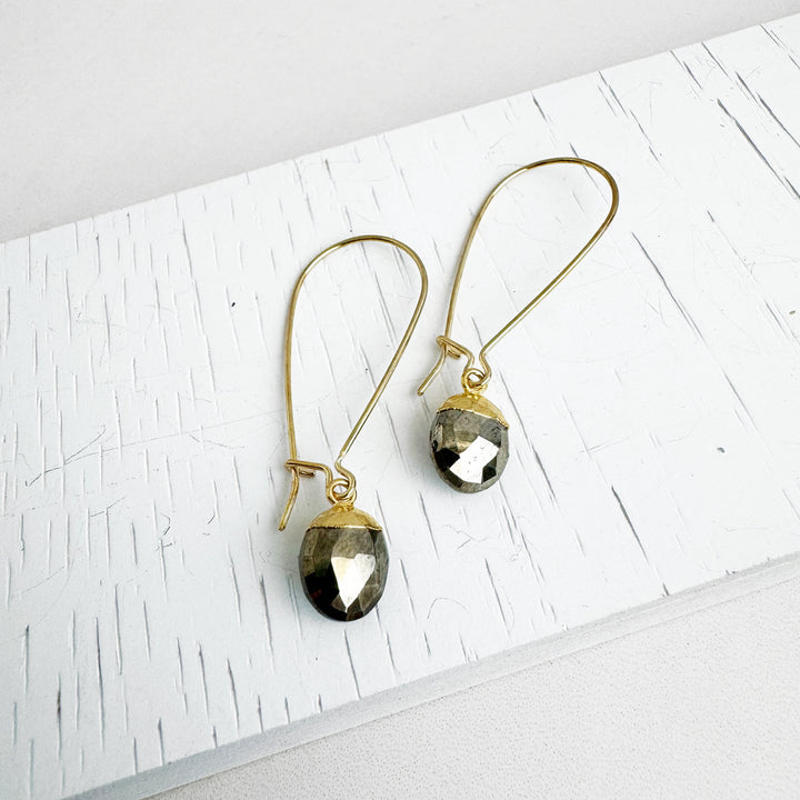 Tiny Pyrite Drop Earrings in Gold