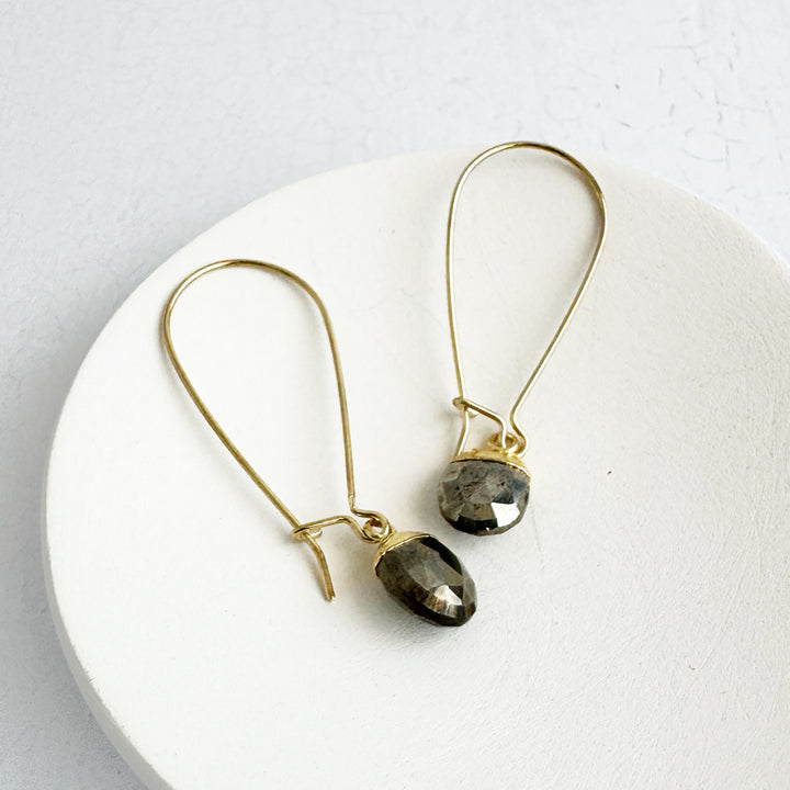 Tiny Pyrite Drop Earrings in Gold