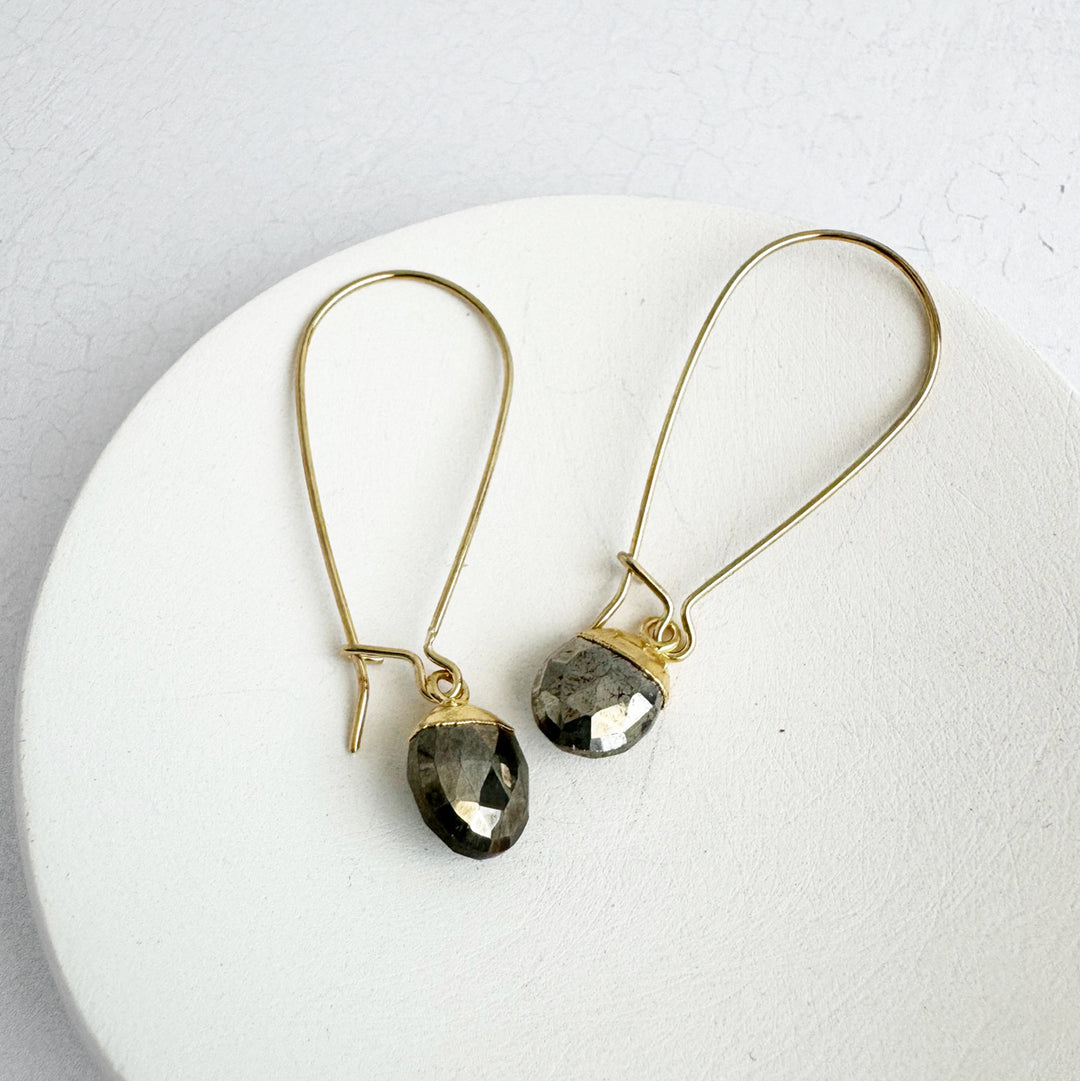 Tiny Pyrite Drop Earrings in Gold