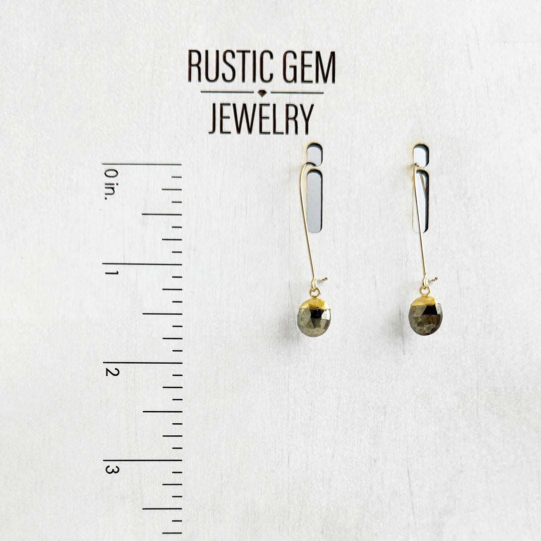 Tiny Pyrite Drop Earrings in Gold