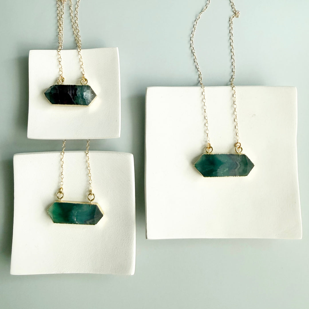 Large Fluorite Stone Bar Necklace in Gold
