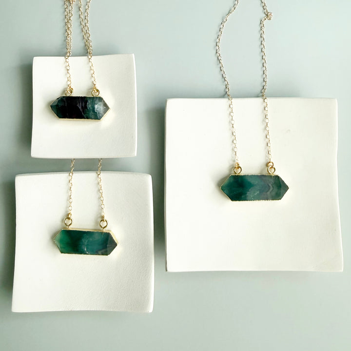 Large Fluorite Stone Bar Necklace in Gold