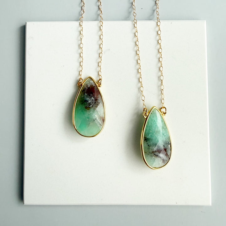 Large Australian Jade Teardrop Pendant in Gold