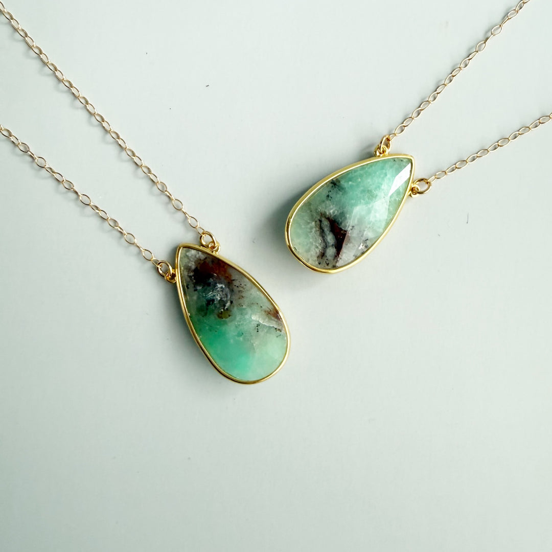 Large Australian Jade Teardrop Pendant in Gold