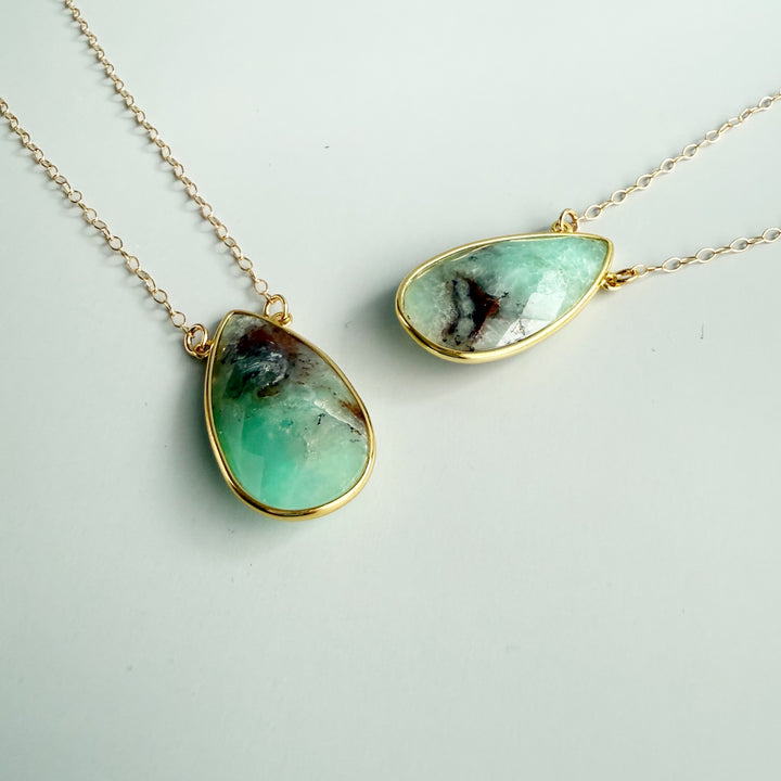 Large Australian Jade Teardrop Pendant in Gold