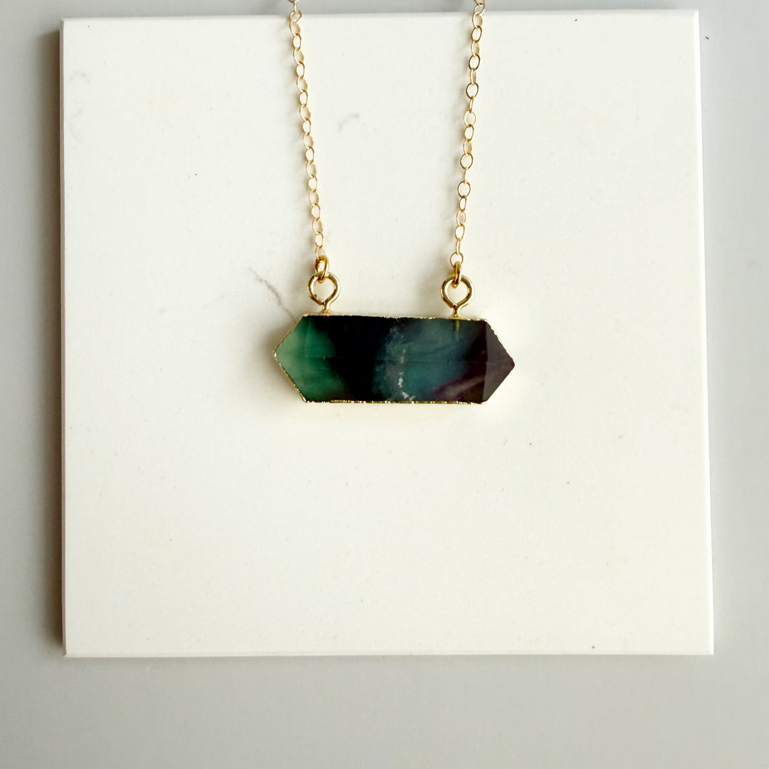 Large Fluorite Stone Bar Necklace in Gold