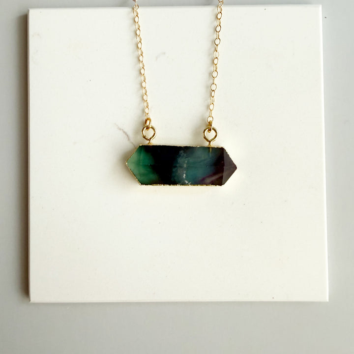 Large Fluorite Stone Bar Necklace in Gold