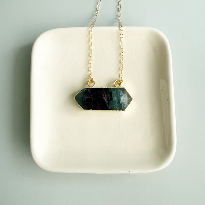 Large Fluorite Stone Bar Necklace in Gold