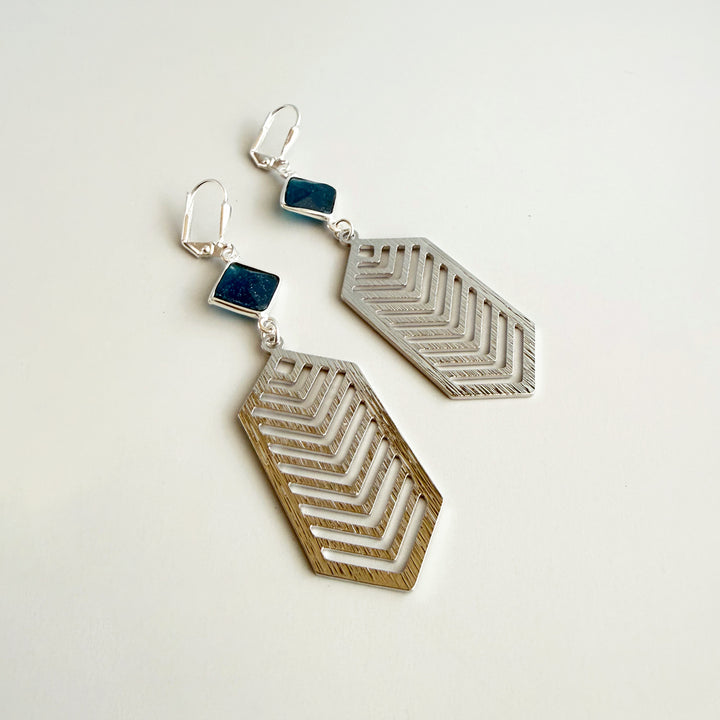 Apatite Chevron Dangle Earrings in Brushed Silver