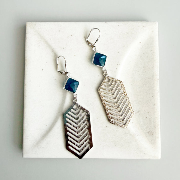 Apatite Chevron Dangle Earrings in Brushed Silver