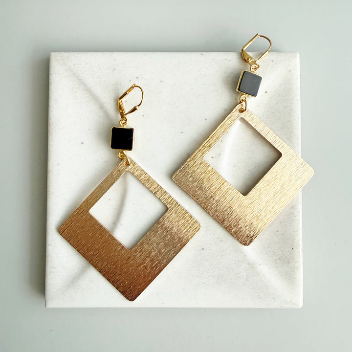 Black Onyx Diamond Pendant Statement Earrings