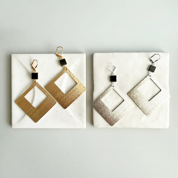 Black Onyx Diamond Pendant Statement Earrings