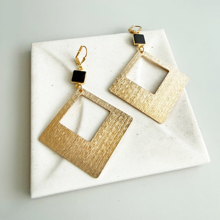 Black Onyx Diamond Pendant Statement Earrings