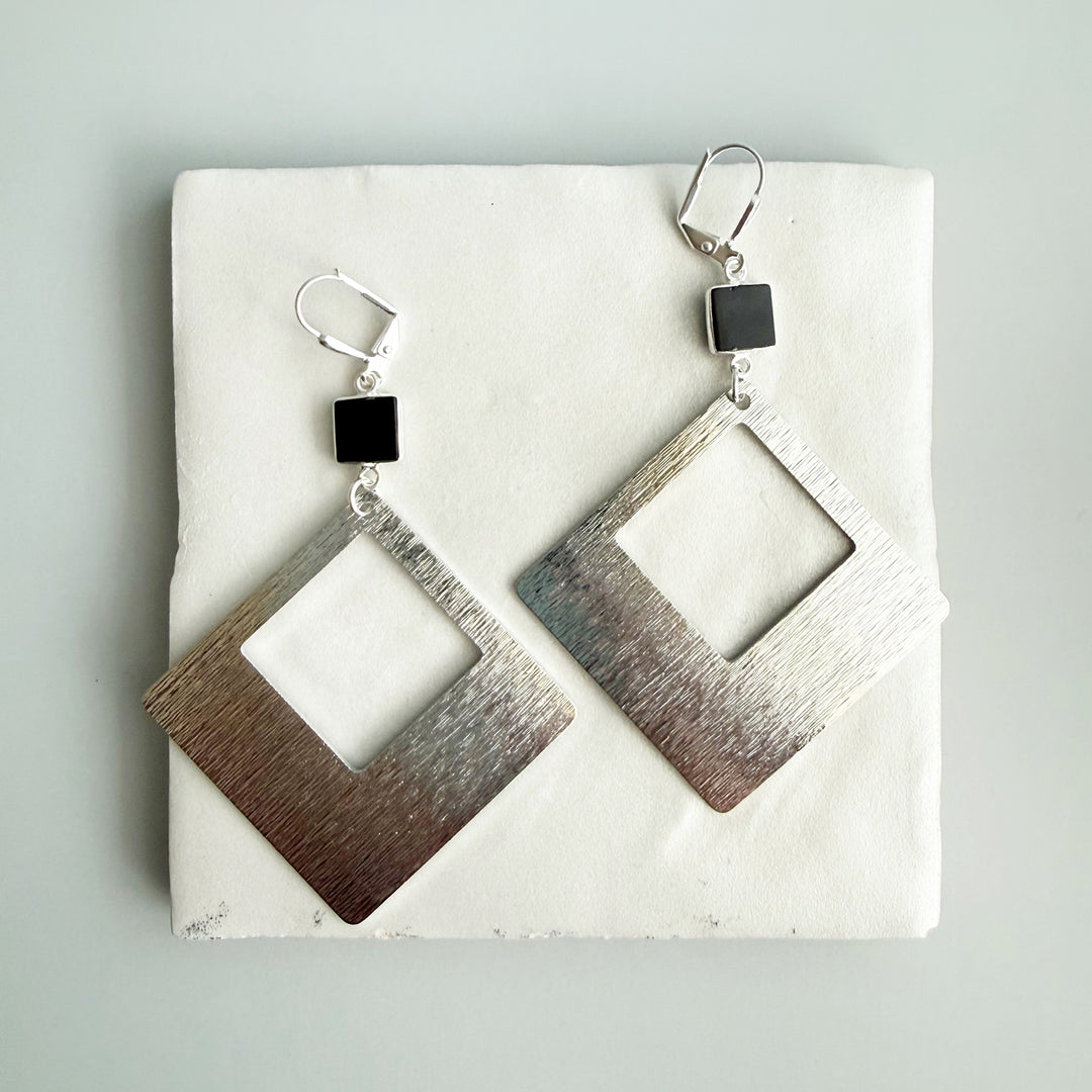 Black Onyx Diamond Pendant Statement Earrings