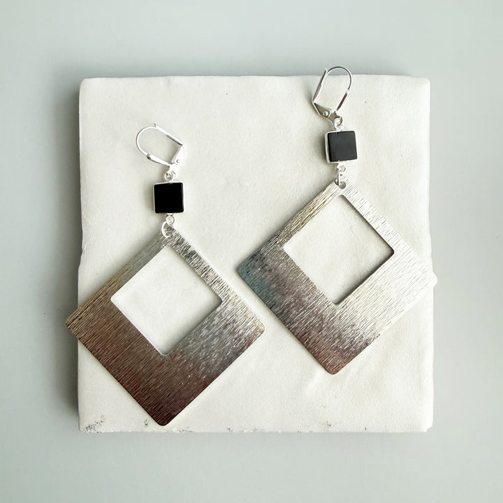 Black Onyx Diamond Pendant Statement Earrings