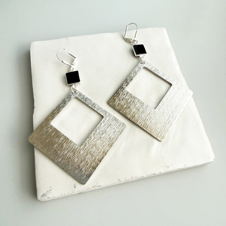 Black Onyx Diamond Pendant Statement Earrings