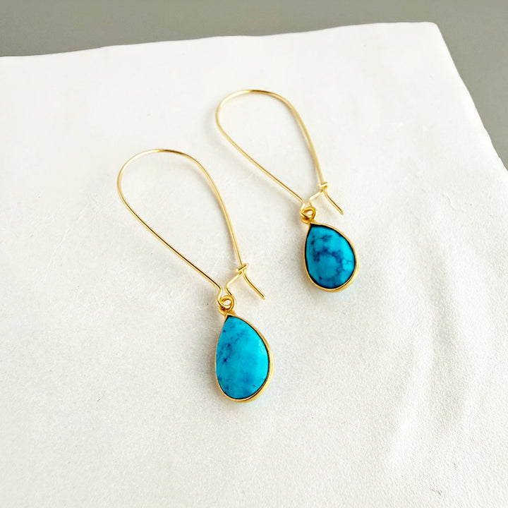 Turquoise Teardrop Simple Drop Earrings in Gold