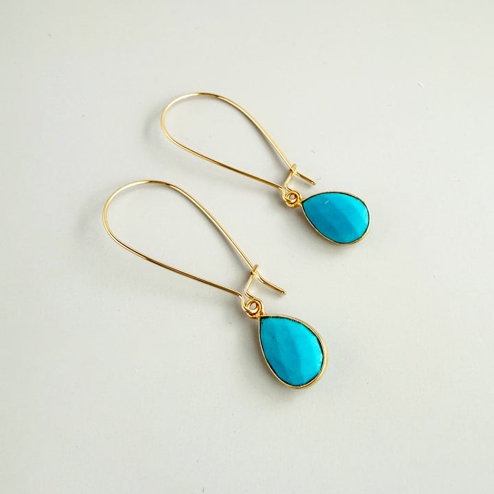 Turquoise Teardrop Simple Drop Earrings in Gold