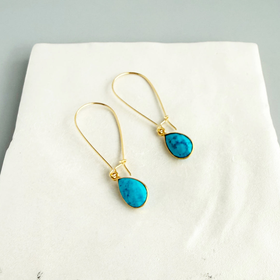 Turquoise Teardrop Simple Drop Earrings in Gold