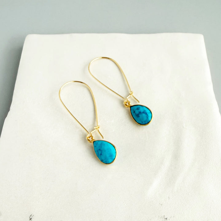 Turquoise Teardrop Simple Drop Earrings in Gold