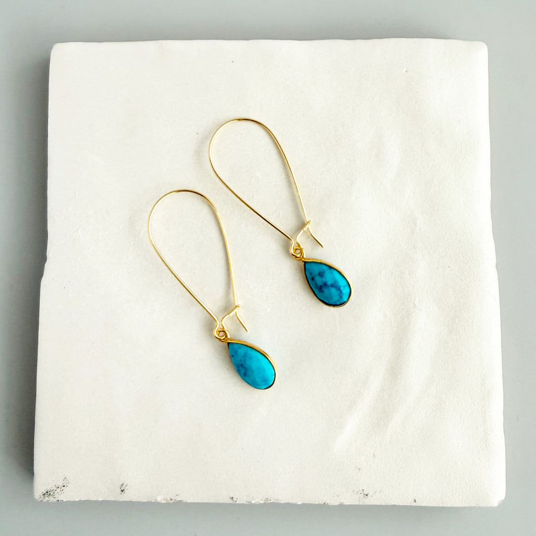 Turquoise Teardrop Simple Drop Earrings in Gold